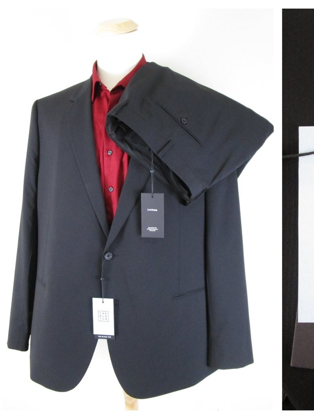 The Black Tux Mens Solid Black Wool Two Button Suit Size 50R Pants 44 X 30